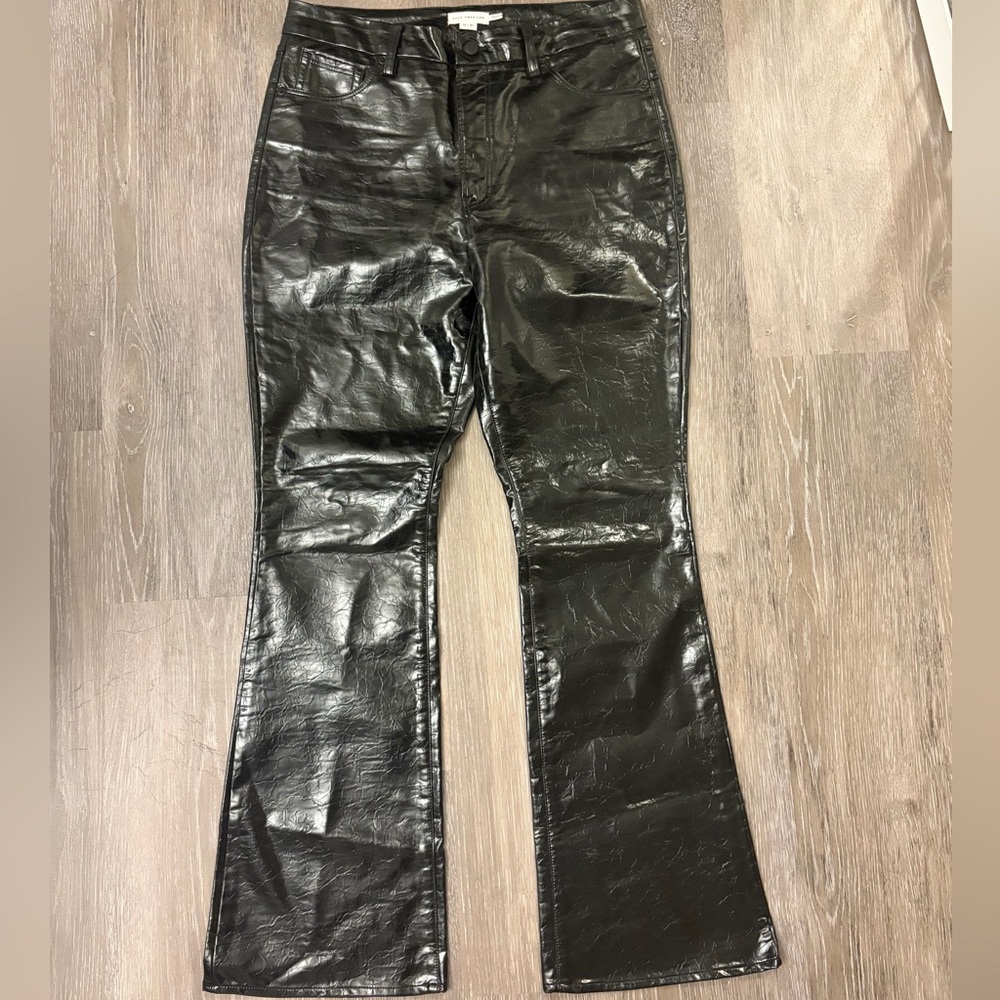 Good American Black Faux-Leather Flared Women's Pants